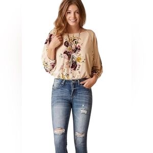 Intimately Free People Body Slouchy Velvet Oversized Ivory Floral Bodysuit Small
